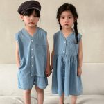 【80-150cm】デニムセット or ワンピース  キッズ服 Vネック - 画像 (4)