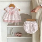 【66-100cm】トップス&ブルマ ベビー ピンク 蝶結び付き ドット - 画像 (4)