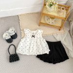 【73-120cm】セットアップ 女の子 可愛い ドット ブラウス&パンツ - 画像 (2)