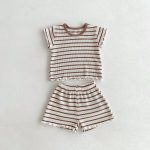【80-130cm】セットアップ キッズ服 ボーダー ワッフル - 画像 (14)