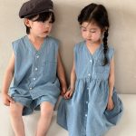 【80-150cm】デニムセット or ワンピース  キッズ服 Vネック - 画像 (3)