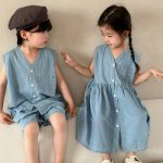 【80-150cm】デニムセット or ワンピース  キッズ服 Vネック - 画像 (5)