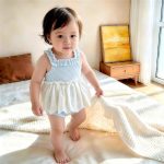 【66-90cm】ロンパース ベビー 可愛い ブルーキャミ