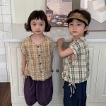 【80-140cm】トップス キッズ服 チェック柄 ノースリーブ - 画像 (2)