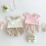 【66-100cm】セットアップ ベビー フリル襟トップス＆フラワーパンツ - 画像 (2)