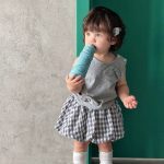 【73-110cm】セットアップ ベビー 可愛い ノースリーブTシャツ&チェックフレアスカート - 画像 (4)
