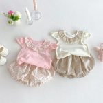【66-100cm】セットアップ ベビー フリル襟トップス＆フラワーパンツ - 画像 (3)