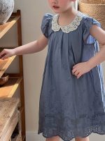 【90-140cm】ワンピース 女の子 折り襟 レース - 画像 (9)
