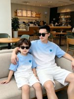 【80-150cm+親サイズ】半袖Tシャツorパンツ 親子ペア グラデーション ハート - 画像 (9)
