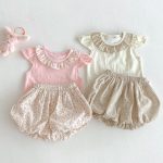 【66-100cm】セットアップ ベビー フリル襟トップス＆フラワーパンツ - 画像 (4)