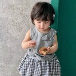【73-110cm】セットアップ ベビー 可愛い ノースリーブTシャツ&チェックフレアスカート - 画像 (6)