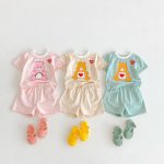【80-130cm】セットアップ キッズ服 ハート くま柄