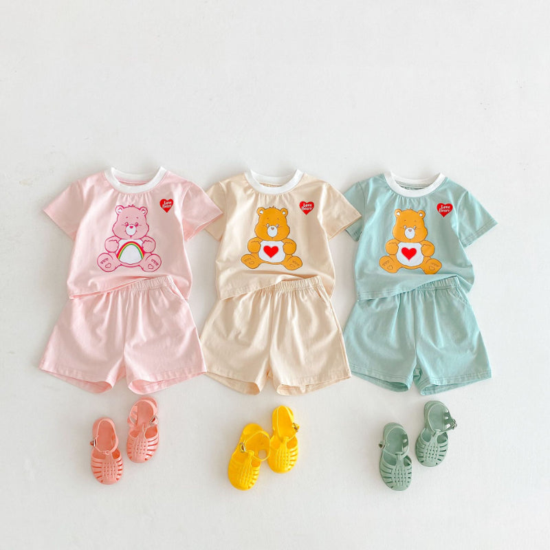 12_87eeffda-9ea3-40ca-859d-140813bfcd00.jpg 【80-130cm】セットアップ キッズ服 ハート くま柄 - 画像 (1)