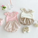 【66-100cm】セットアップ ベビー フリル襟トップス＆フラワーパンツ - 画像 (5)