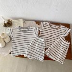 【80-130cm】セットアップ キッズ服 ボーダー ワッフル - 画像 (12)