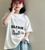 【90-160cm】Tシャツ 女の子 アルファベット プリント - 画像 (3)