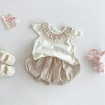 【66-100cm】セットアップ ベビー フリル襟トップス＆フラワーパンツ - 画像 (10)