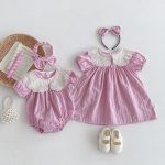 【66-120cm】ロンパース or ワンピース ベビー 女の子 レース 刺繍襟 - 画像 (8)