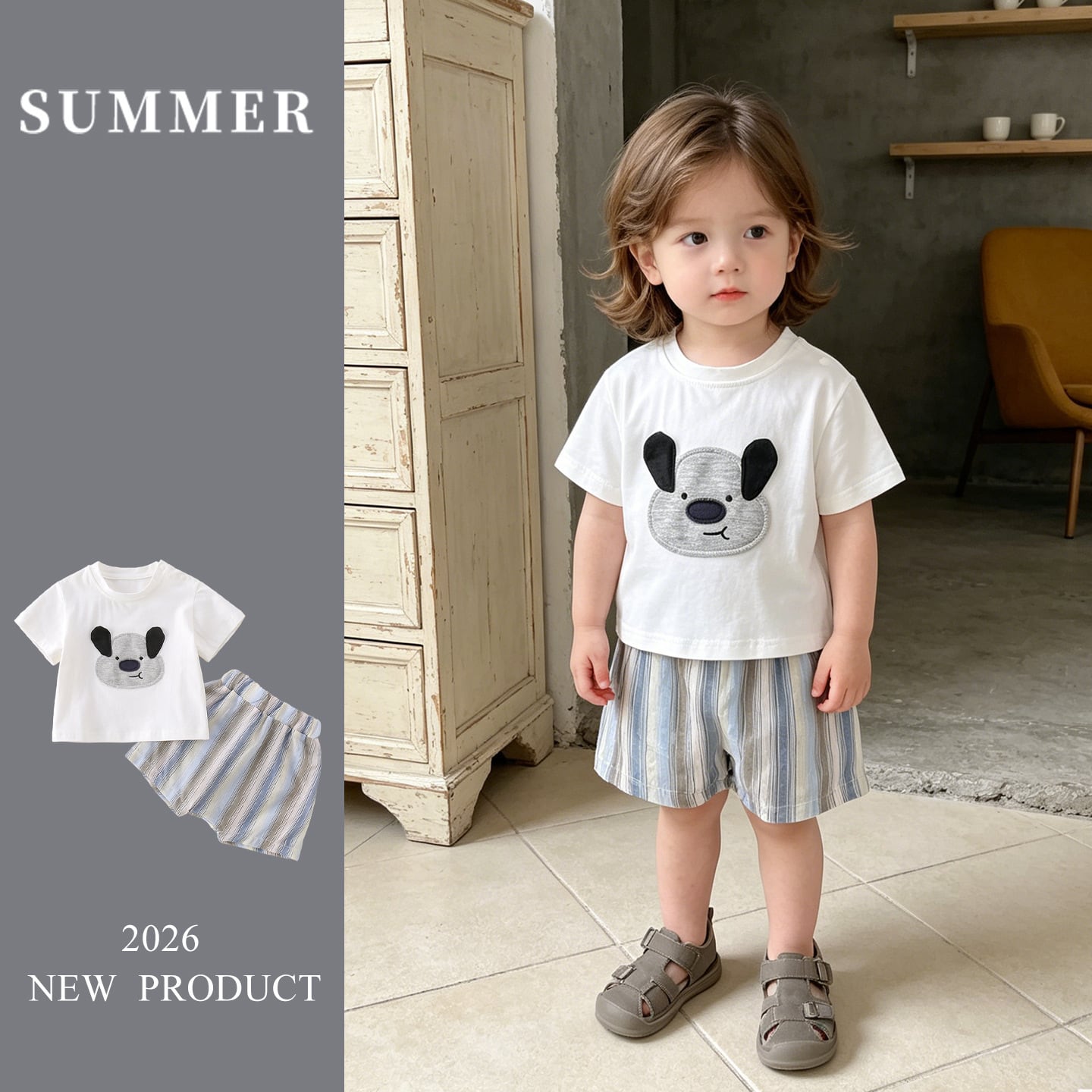 26733553a519b4c4bc12f5d82f53579f.jpg 【73-100cm】セットアップ ベビー 可愛い クマ シャツ&パンツ - 画像 (1)