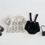 【66-100cm】セットアップ ブラック フラワー サロペット&シャツ - 画像 (9)