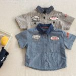 【80-130cm】半袖シャツ キッズ服 韓国風 デニム