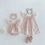 【66-140cm】ロンパースor ワンピース ベビー 小花柄 フリルスリーブ - 画像 (3)