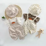 【66-100cm】セットアッ プ ベビー 韓国風 ドット&チェック3点 - 画像 (8)
