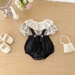 【66-100cm】セットアップ ブラック フラワー サロペット&シャツ - 画像 (5)