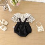 【66-100cm】セットアップ ブラック フラワー サロペット&シャツ - 画像 (6)