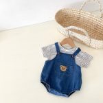 【66-90cm】サロペロンパースorTシャツ クマ柄 デニム ベビー服 - 画像 (4)