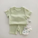 【73-100cm】Tシャツ＆ショートパンツセット ベビー 柔らかなリブ素材 - 画像 (3)