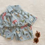 【80-120cm】セットアップ ベビー服 男の子 ファッション 恐竜 レトロ プリント シャツ - 画像 (6)