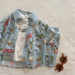 【80-120cm】セットアップ ベビー服 男の子 ファッション 恐竜 レトロ プリント シャツ - 画像 (7)
