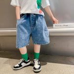 【90-150cm】デニム ハーフパンツ 男の子 定番 レトロ ファッション 無地 - 画像 (3)