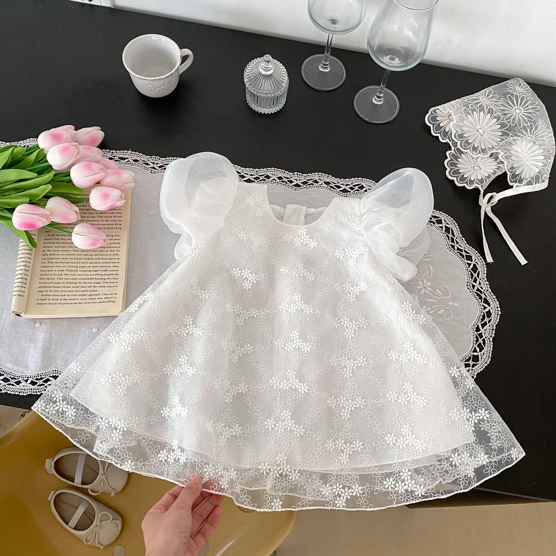 62f394d3fc25ef1a6c0d339e0d04f26c.jpg 【73-110cm】ワンピース パフスリーブ レース 女の子 おしゃれ - 画像 (1)