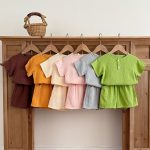 【80-130cm】セットアップ ベビー 無地 薄手 ガーゼ