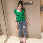 【110-170cm】シャツorパンツorセットアップ 女の子 ダメージ加工 オシャレ - 画像 (6)