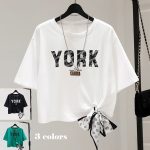 【110-160cm】半袖 Ｔシャツ 女の子 大人カジュアル アルファベット スカーフ付き - 画像 (3)