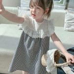 【90-130cm】ワンピース 女の子 レース 切り替え チェック柄 - 画像 (2)