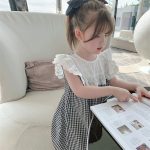【90-130cm】ワンピース 女の子 レース 切り替え チェック柄 - 画像 (3)