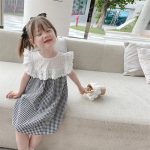 【90-130cm】ワンピース 女の子 レース 切り替え チェック柄 - 画像 (6)