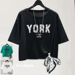 【110-160cm】半袖 Ｔシャツ 女の子 大人カジュアル アルファベット スカーフ付き