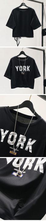 【110-160cm】半袖 Ｔシャツ 女の子 大人カジュアル アルファベット スカーフ付き - 画像 (8)