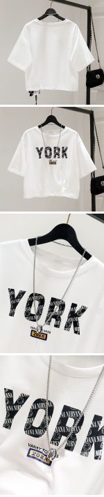 【110-160cm】半袖 Ｔシャツ 女の子 大人カジュアル アルファベット スカーフ付き - 画像 (10)