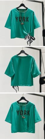 【110-160cm】半袖 Ｔシャツ 女の子 大人カジュアル アルファベット スカーフ付き - 画像 (13)