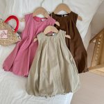 【90-140cm】ワンピース 女の子 おしゃれ 無地 キュート