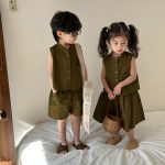 【80-150cm】セットアップ キッズ服 ラウンドネック ノースリーブ - 画像 (3)