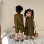 【80-150cm】セットアップ キッズ服 ラウンドネック ノースリーブ - 画像 (4)