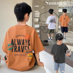 【110-170cm】半袖 Tシャツ 男の子 三色選べる アルファベット プリント トップス