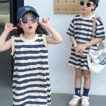 【90-140cm】ワンピース/セットアップ キッズ 韓国系 ボーダー 配色 - 画像 (3)
